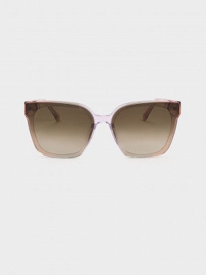 Charles & Keith Square Thick-Frame Sunglasses Rosa | PBOU04715