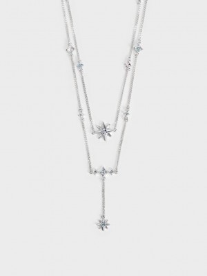 Charles & Keith Star Motif Crystal-Embellished Double Necklace Silber | BFAP27980