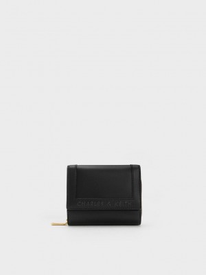 Charles & Keith Stitch-Trim Front Flap Wallet Schwarz | CFIL67895
