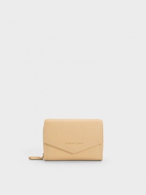 Charles & Keith Stitch Trim Envelope Wallet Beige | QPAC38429