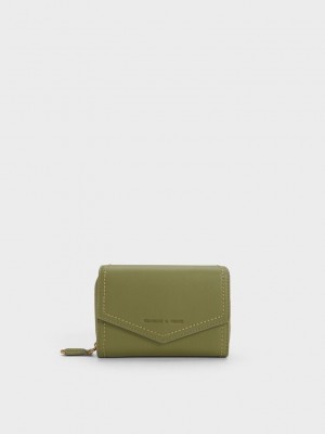 Charles & Keith Stitch Trim Envelope Wallet Olivgrün | WEXH54368
