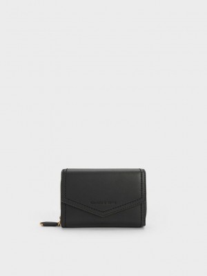 Charles & Keith Stitch Trim Envelope Wallet Schwarz | TZIS49863