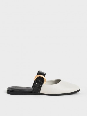 Charles & Keith Studded Buckled Flache Mules Rosa | EJTP32104