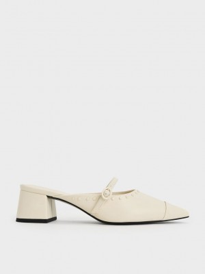 Charles & Keith Studded Pointed-Kappe Block Heel Mules Rosa | XFGK61907