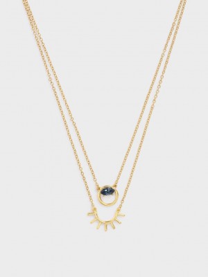 Charles & Keith Swarovski Crystal Pendant Princess Necklace Gold | FCYQ76308