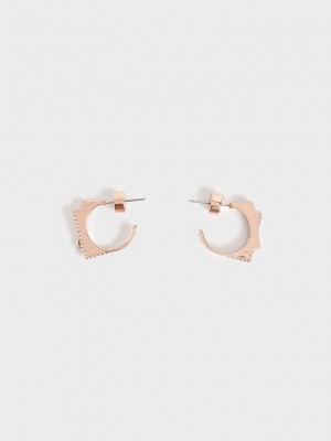 Charles & Keith Swarovski Crystal Sculptural Hoop Earrings Rosa Gold | VXJY50468