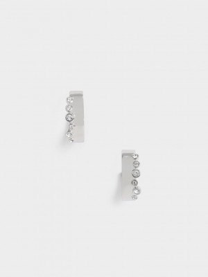 Charles & Keith Swarovski Crystal Studded Hoop Earrings Silber | PAKS32647