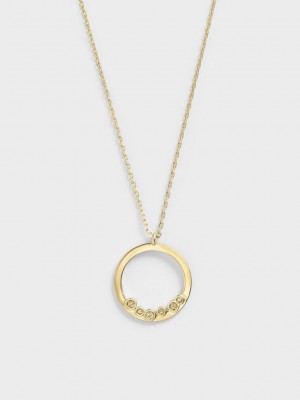Charles & Keith Swarovski Crystal Studded Pendant Necklace Gold | EQAH89176