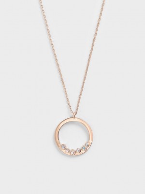 Charles & Keith Swarovski Crystal Studded Pendant Necklace Rosa Gold | WBGQ81705