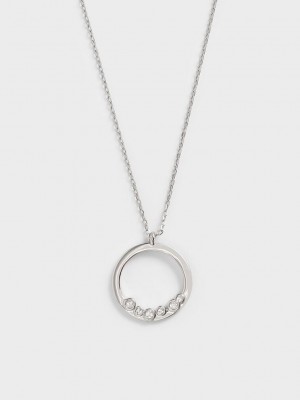 Charles & Keith Swarovski Crystal Studded Pendant Necklace Silber | TGSD31970