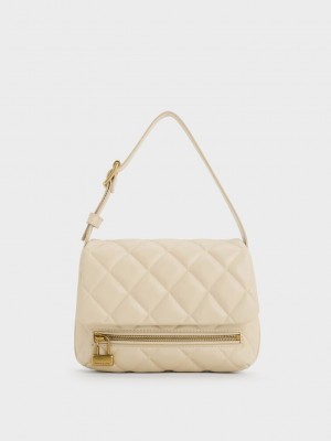 Charles & Keith Swing Gesteppt Chain-Handle Bag Beige | UBKV52961