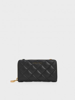 Charles & Keith Swing Gesteppt Long Wallet Schwarz | KXED68741