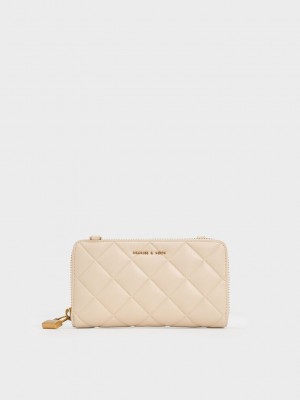 Charles & Keith Swing Gesteppt Long Wallet Beige | KRLB20647