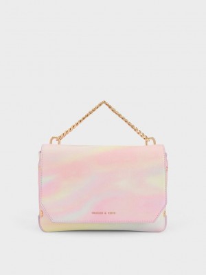 Charles & Keith Swirl-Print Metallic Accent Front Flap Bag Pearl | HWXO08124