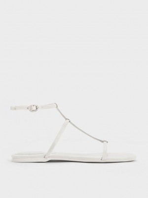 Charles & Keith T-Bar Ankle-Riemen Sandals Weiß | UFVC52678