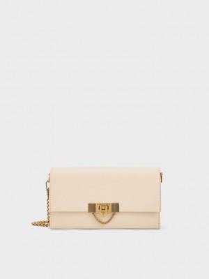 Charles & Keith Tallulah Metallic Push-Lock Wallet Beige | FEQA73840
