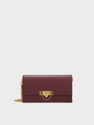 Charles & Keith Tallulah Metallic Push-Lock Wallet Bordeaux | DYZE13896