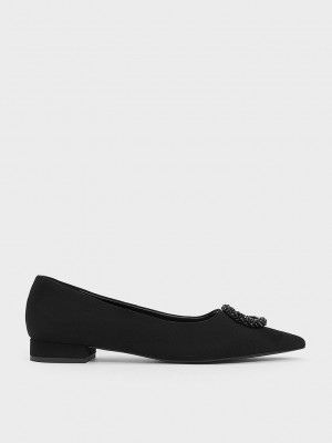 Charles & Keith Textured Beaded Circle Flats Schwarz | SRCZ03597