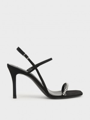 Charles & Keith Textured Gem-Embellished Riemchen Sandals Schwarz | COED64815