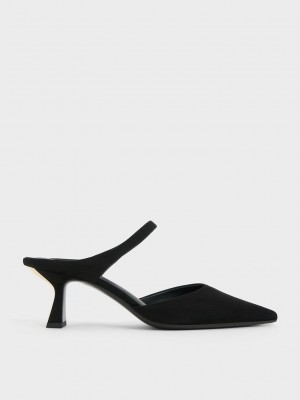 Charles & Keith Textured Slant Heel Mules Schwarz | YMZH46210