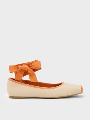 Charles & Keith Tie-Around Canvas Ballerina Flats Orange | MUGO14528