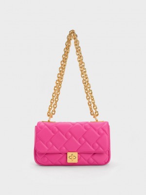 Charles & Keith Tillie Gesteppt Chain Bag Fuchsie | KMRT74602