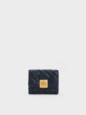 Charles & Keith Tillie Gesteppt Wallet Navy | UWZX91586