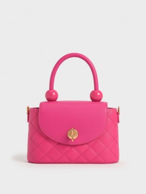 Charles & Keith Top Handle Circle Bag Fuchsie | JYIK81592