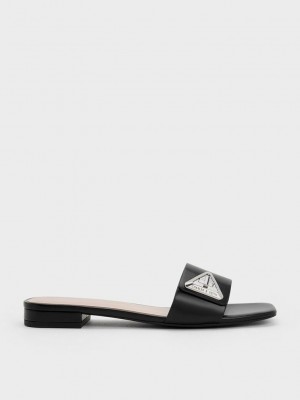 Charles & Keith Trice Metallic Accent Badelatschen Sandals Schwarz | WSYR50276