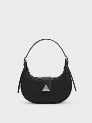 Charles & Keith Trice Metallic Accent Belted Shoulder Bag Schwarz | QWZR18526