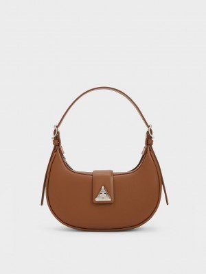 Charles & Keith Trice Metallic Accent Belted Shoulder Bag Braun | QDAM08352