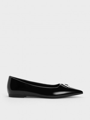 Charles & Keith Trice Metallic Accent Pointed-Kappe Flats Schwarz | PTCI85492