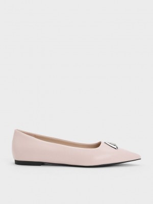 Charles & Keith Trice Metallic Accent Pointed-Kappe Flats Beige | ZIJY62705