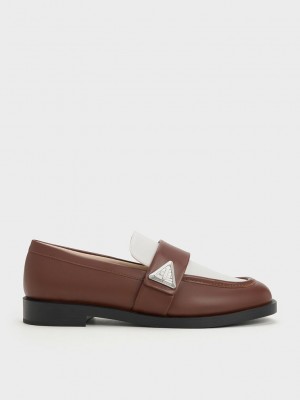 Charles & Keith Trice Two-Tone Metallic Accent Loafers Braun | JHTE59820
