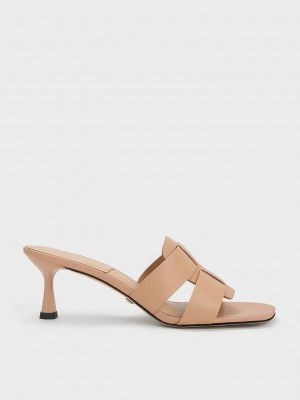 Charles & Keith Trichelle Interwoven Leder Spool Heel Mules Beige | MBSX46380