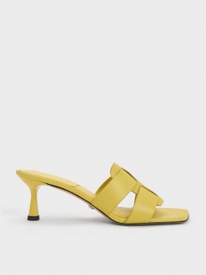 Charles & Keith Trichelle Interwoven Leder Spool Heel Mules Gelb | VEKX87920