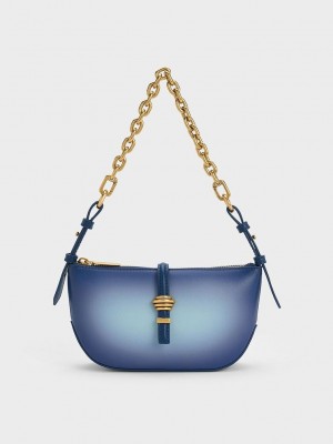 Charles & Keith Trudy Ombre Belted Geometric Bag Navy | BSXL62453