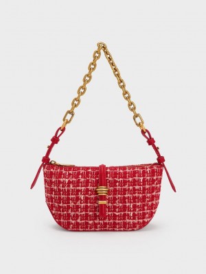 Charles & Keith Trudy Tweed Belted Geometric Bag Rot | ZFIP42079