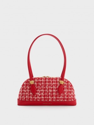 Charles & Keith Trudy Tweed Elongated Handle Shoulder Bag Rot | YJLS28956