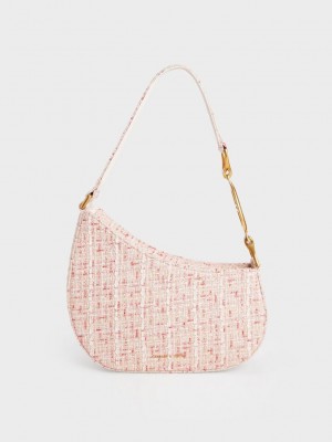 Charles & Keith Tweed Asymmetrical Shoulder Bag Weiß | JMSU68329