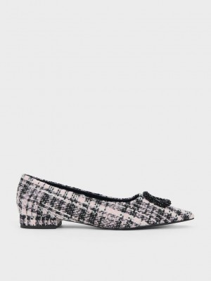 Charles & Keith Tweed Beaded Circle Flats Rosa | FWRE52160