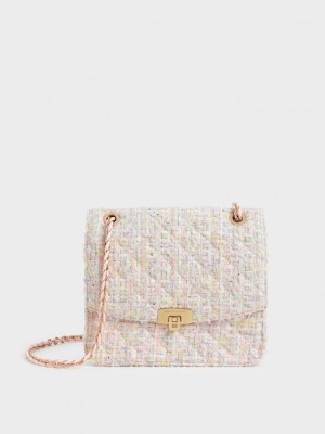 Charles & Keith Tweed Chain Riemen Bag Rosa | RPOI03168
