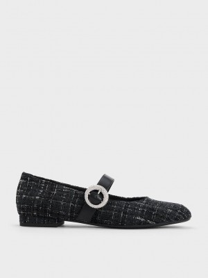 Charles & Keith Tweed Crystal-Embellished Schnallen Mary Jane Flats Mehrfarbig | PEGF81769