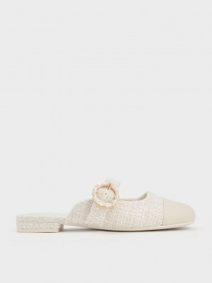 Charles & Keith Tweed Pearl Schnallen Mary Jane Mules Rosa | BGPU51679