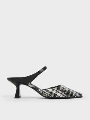Charles & Keith Tweed Slant Heel Mules Mehrfarbig | KFJX67180