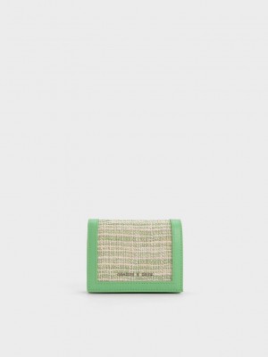 Charles & Keith Tweed Snap Button Mini Kurzes Wallet Grün | QFDW10654