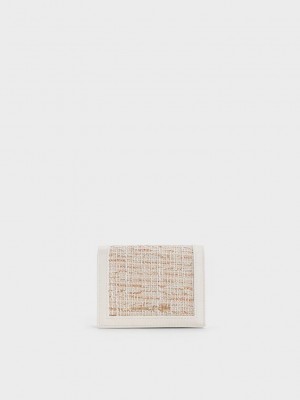 Charles & Keith Tweed Snap Button Mini Kurzes Wallet Weiß | CUQV27968