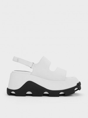 Charles & Keith Two-Tone Asymmetric Plattform Sandals Weiß | VKRD47903