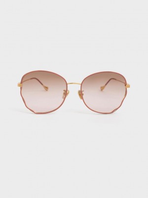 Charles & Keith Wavy Frame Butterfly Sunglasses Rosa | ACVW14856