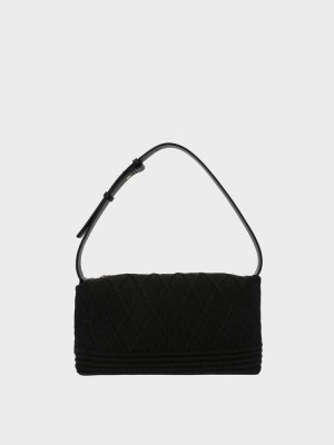Charles & Keith Willa Gestrickt Shoulder Bag Schwarz | ZOSI28370